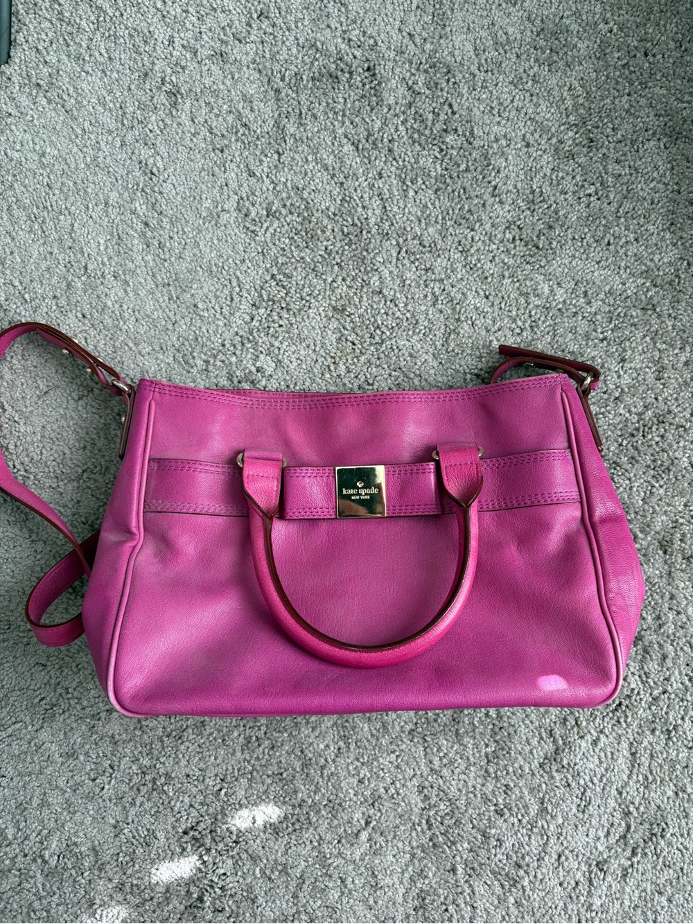 kate spade Hot Pink Leather Satchel with Gold Plaque